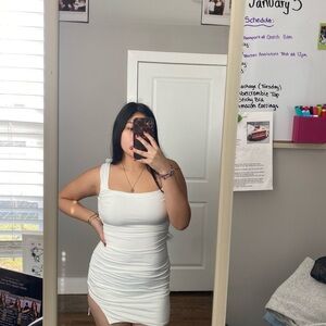 Chic White Ruched Mini Dress